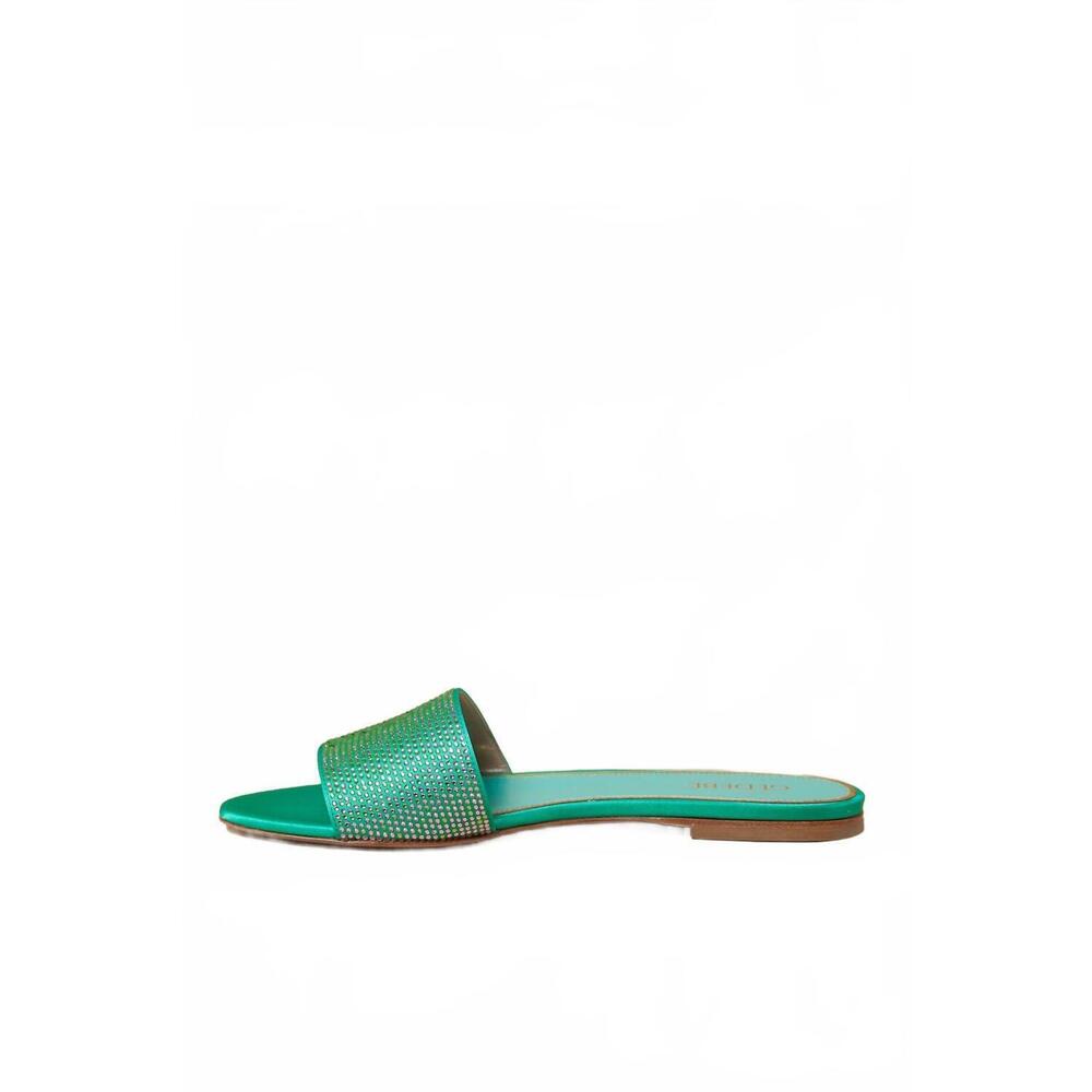 NEW GEDEBE women's satin rhinestone embellished flats in green